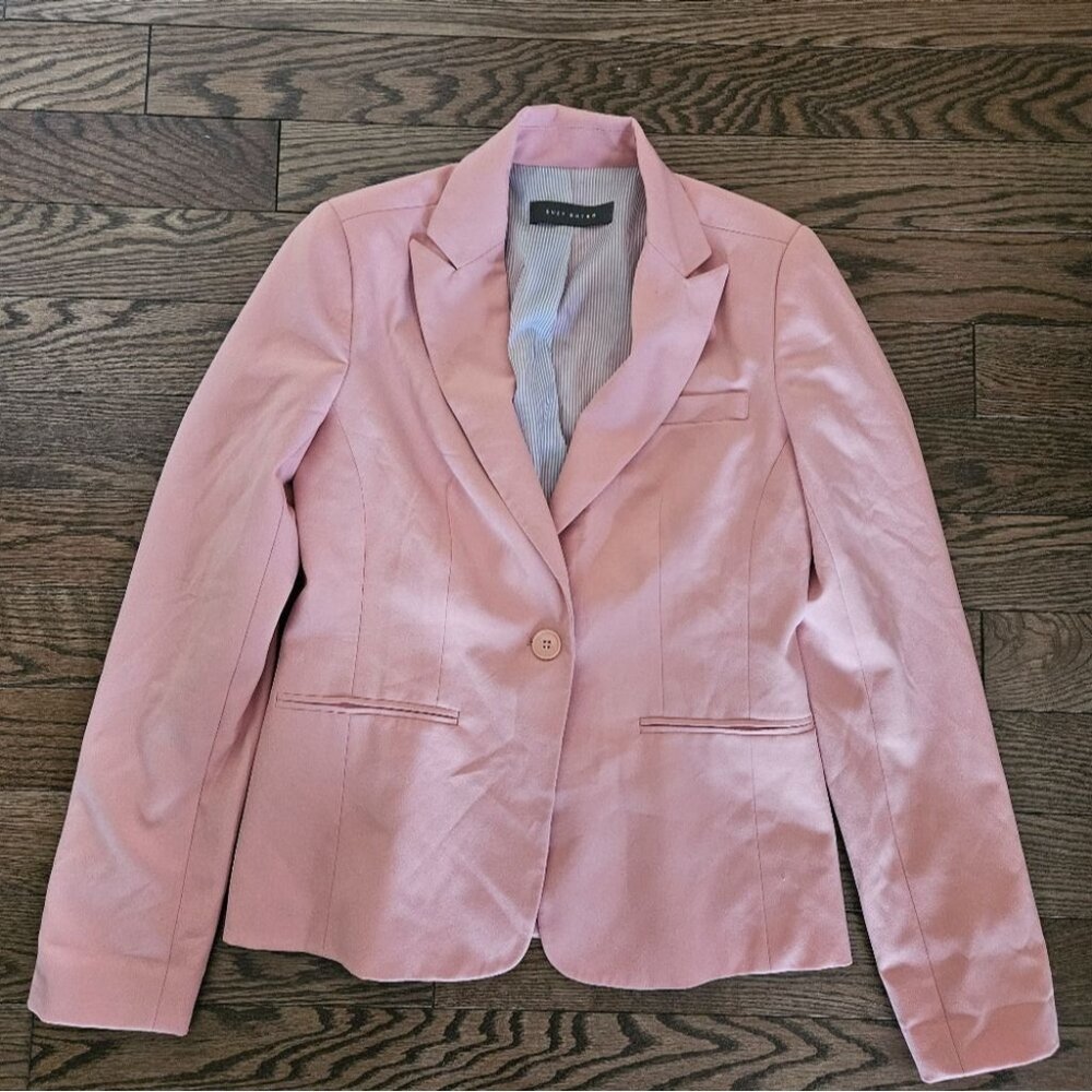 Suzy Shier Pink Blazer With Grey Pinstripe Lining
